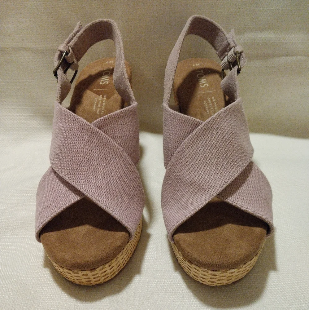 Toms Ibiza Lavender Canvas and Suede Block Heeled Low Platform Sandal